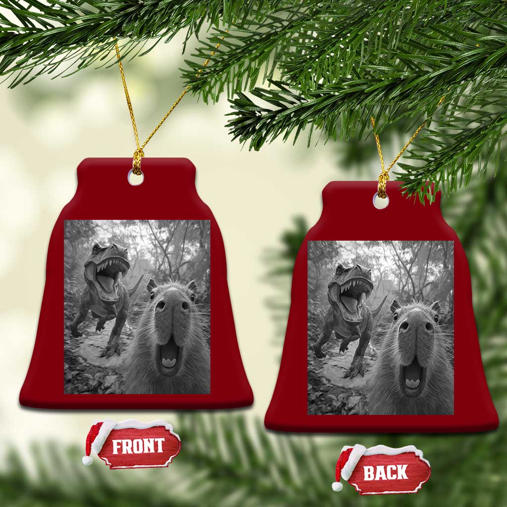 Funny Capybara Selfie With Dinosaur Meme Ceramic Ornament Animal Humor Gift - Wonder Print Shop