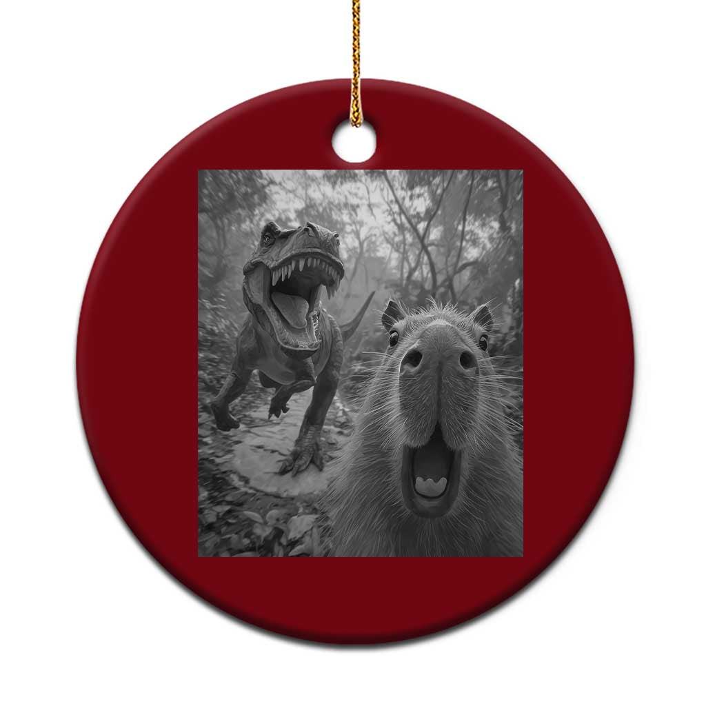 Funny Capybara Selfie With Dinosaur Meme Ceramic Ornament Animal Humor Gift - Wonder Print Shop