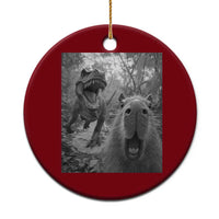 Funny Capybara Selfie With Dinosaur Meme Ceramic Ornament Animal Humor Gift - Wonder Print Shop