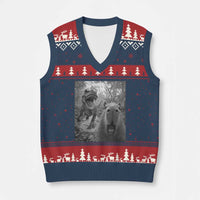 Funny Capybara Selfie With Dinosaur Meme V-Neck Knit Sweater Vest Animal Humor Gift - Wonder Print Shop