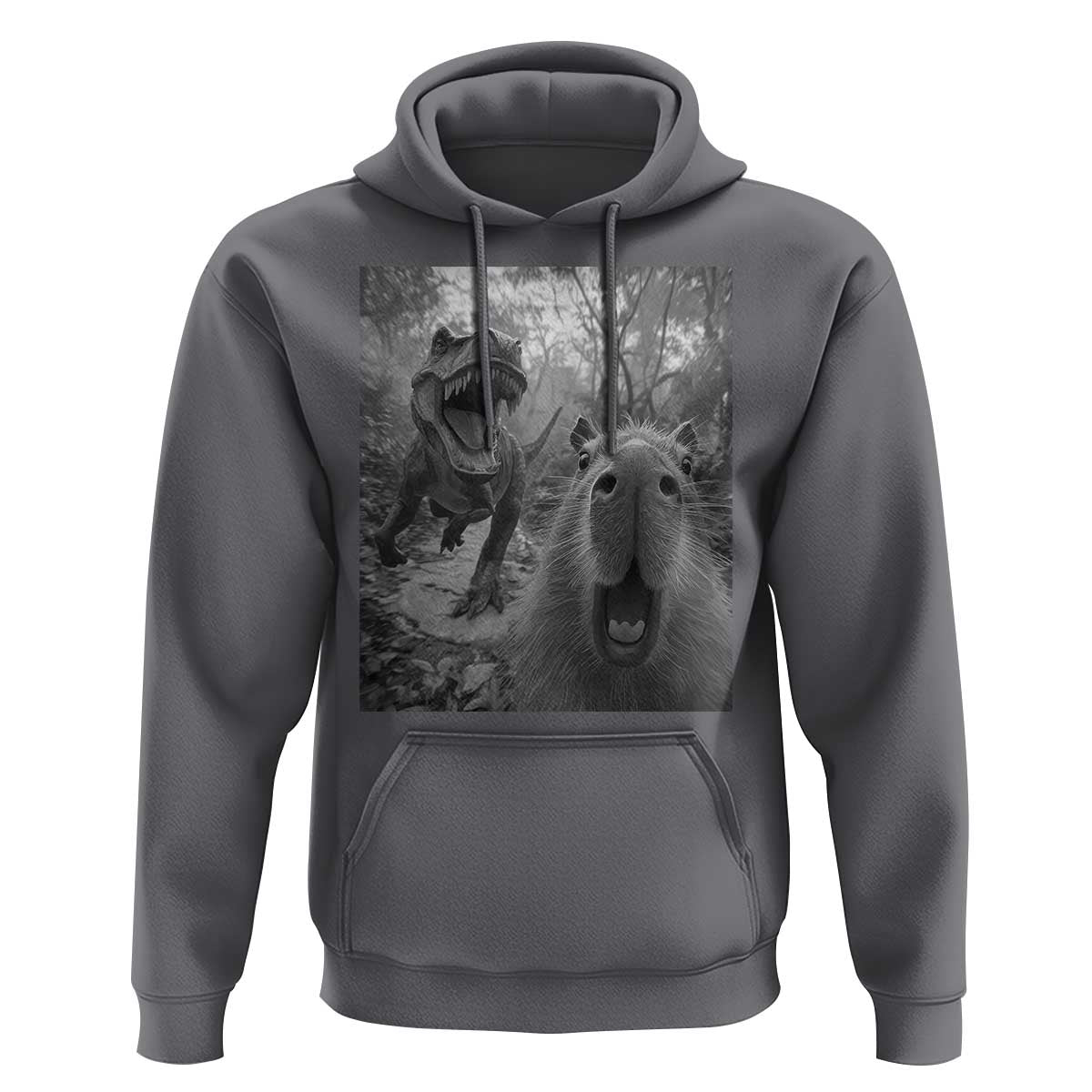 Funny Capybara Selfie With Dinosaur Meme Hoodie Animal Humor Gift - Wonder Print Shop