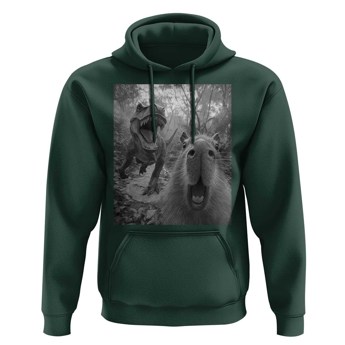 Funny Capybara Selfie With Dinosaur Meme Hoodie Animal Humor Gift - Wonder Print Shop