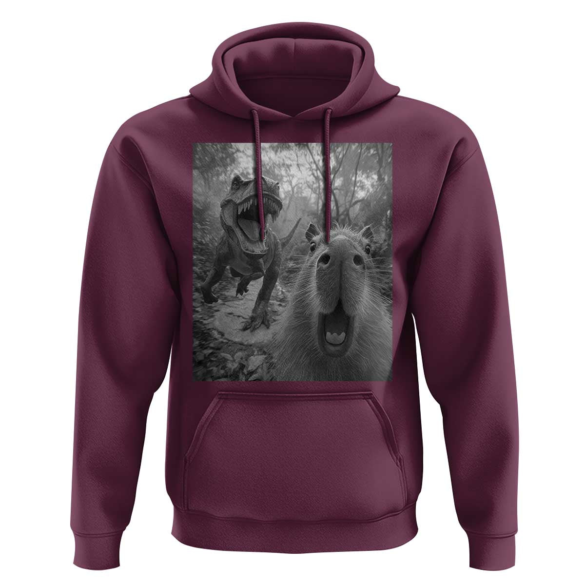 Funny Capybara Selfie With Dinosaur Meme Hoodie Animal Humor Gift - Wonder Print Shop