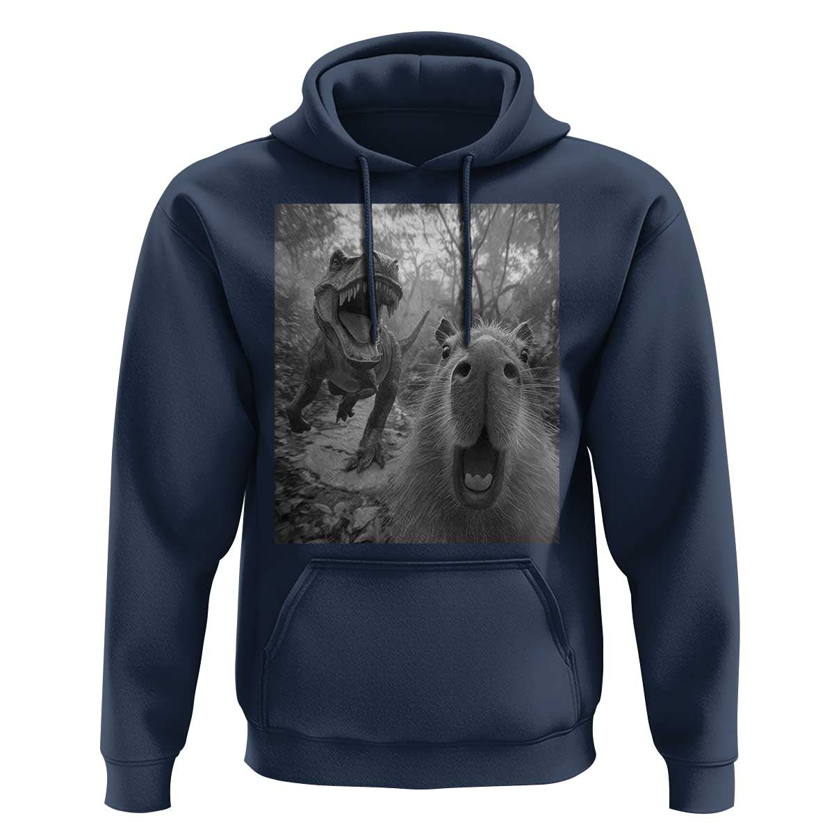 Funny Capybara Selfie With Dinosaur Meme Hoodie Animal Humor Gift - Wonder Print Shop