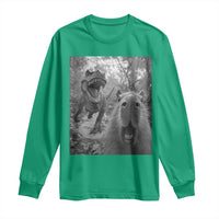 Funny Capybara Selfie With Dinosaur Meme Long Sleeve Shirt Animal Humor Gift - Wonder Print Shop