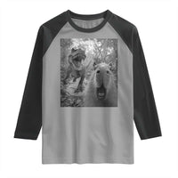 Funny Capybara Selfie With Dinosaur Meme Raglan Shirt Animal Humor Gift - Wonder Print Shop
