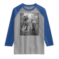Funny Capybara Selfie With Dinosaur Meme Raglan Shirt Animal Humor Gift - Wonder Print Shop