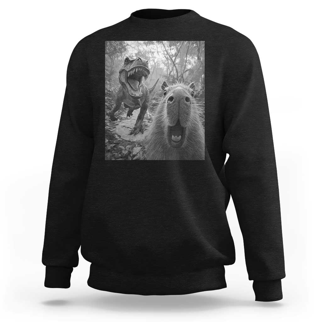 Funny Capybara Selfie With Dinosaur Meme Sweatshirt Animal Humor Gift - Wonder Print Shop