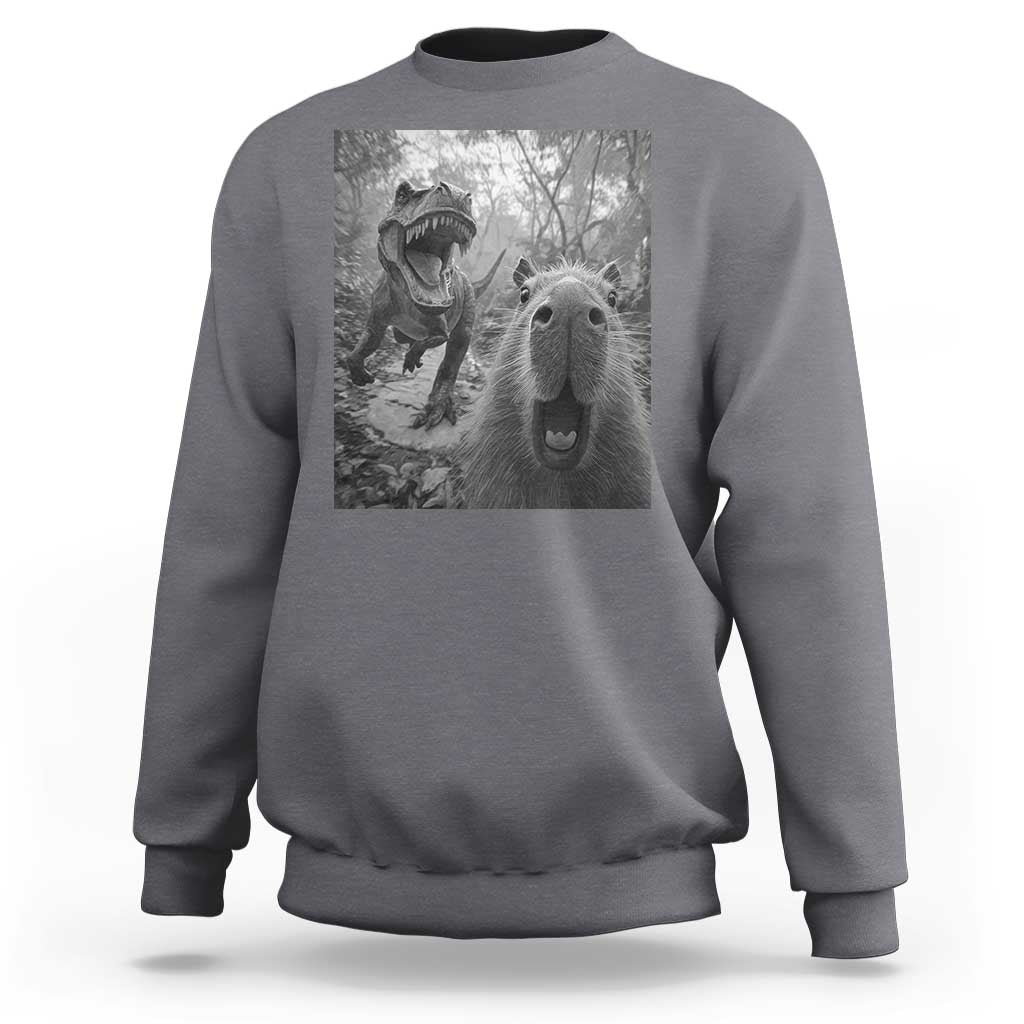 Funny Capybara Selfie With Dinosaur Meme Sweatshirt Animal Humor Gift - Wonder Print Shop