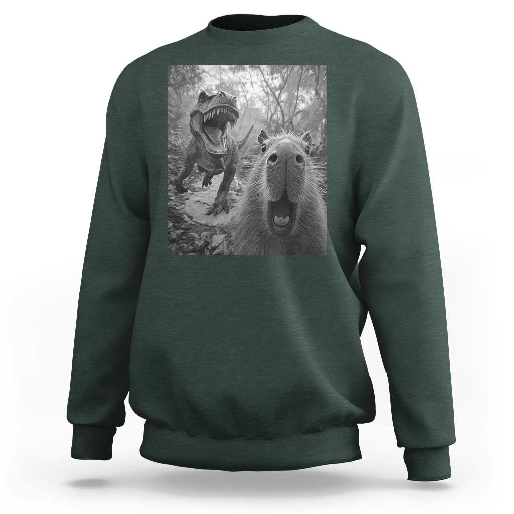 Funny Capybara Selfie With Dinosaur Meme Sweatshirt Animal Humor Gift - Wonder Print Shop