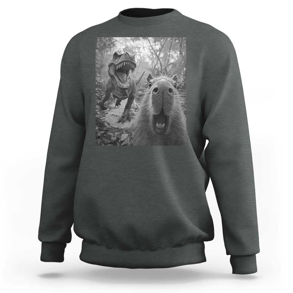 Funny Capybara Selfie With Dinosaur Meme Sweatshirt Animal Humor Gift - Wonder Print Shop