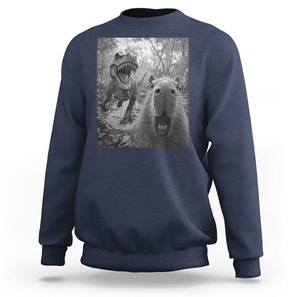 Funny Capybara Selfie With Dinosaur Meme Sweatshirt Animal Humor Gift - Wonder Print Shop