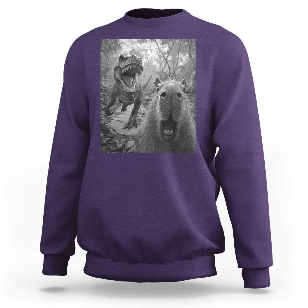 Funny Capybara Selfie With Dinosaur Meme Sweatshirt Animal Humor Gift - Wonder Print Shop