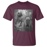 Funny Capybara Selfie With Dinosaur Meme T Shirt Animal Humor Gift - Wonder Print Shop