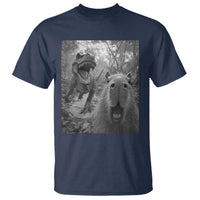 Funny Capybara Selfie With Dinosaur Meme T Shirt Animal Humor Gift - Wonder Print Shop