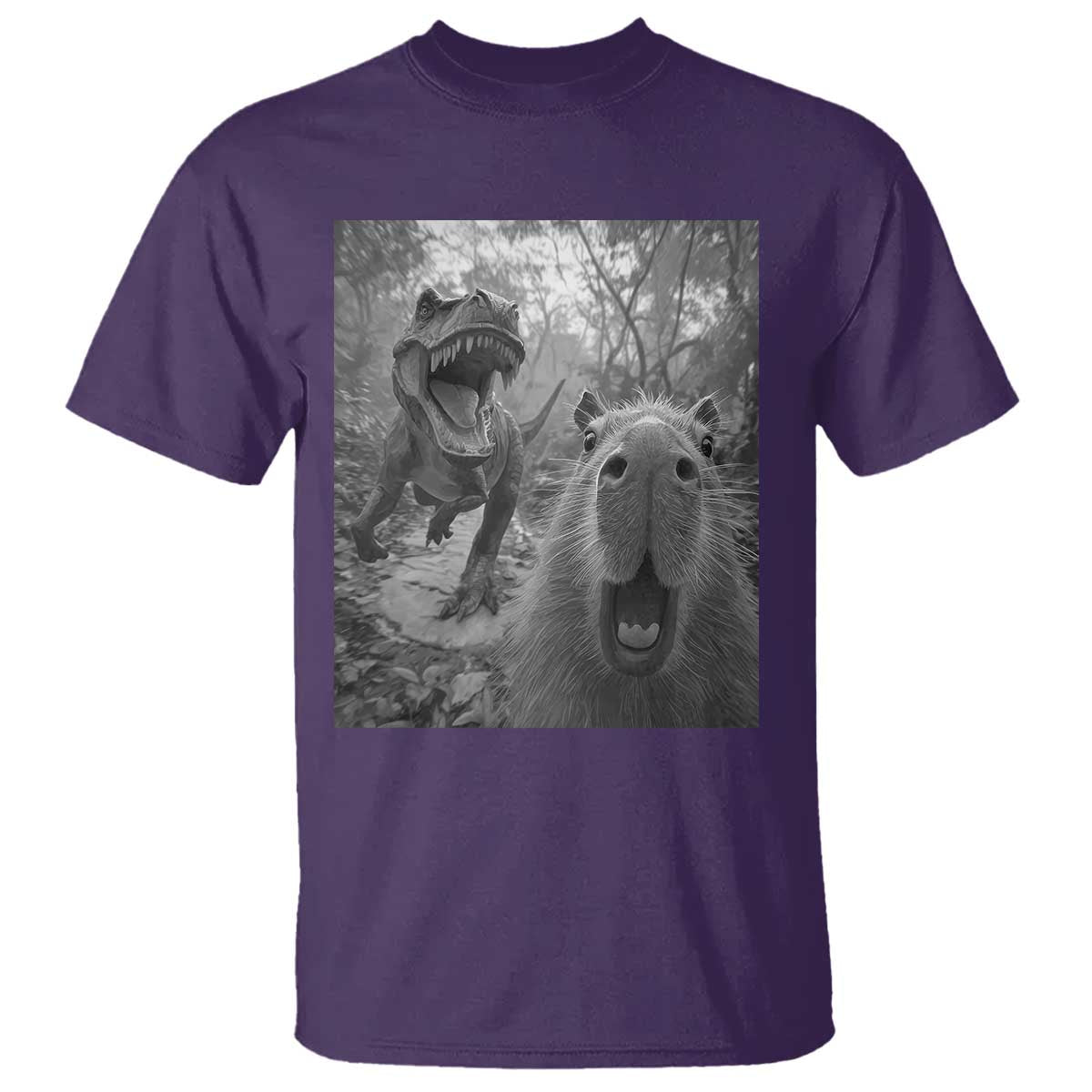 Funny Capybara Selfie With Dinosaur Meme T Shirt Animal Humor Gift - Wonder Print Shop