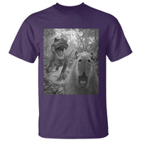 Funny Capybara Selfie With Dinosaur Meme T Shirt Animal Humor Gift - Wonder Print Shop
