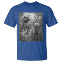 Funny Capybara Selfie With Dinosaur Meme T Shirt Animal Humor Gift - Wonder Print Shop