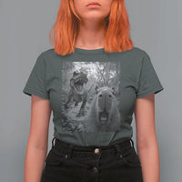 Funny Capybara Selfie With Dinosaur Meme T Shirt For Women Animal Humor Gift - Wonder Print Shop