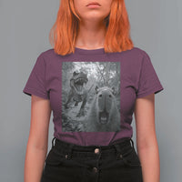 Funny Capybara Selfie With Dinosaur Meme T Shirt For Women Animal Humor Gift - Wonder Print Shop