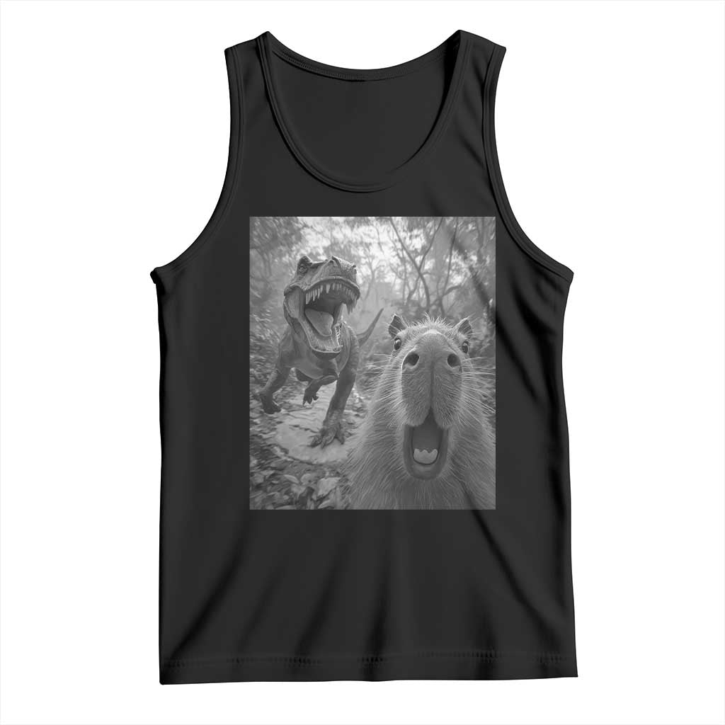 Funny Capybara Selfie With Dinosaur Meme Tank Top Animal Humor Gift - Wonder Print Shop