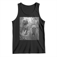 Funny Capybara Selfie With Dinosaur Meme Tank Top Animal Humor Gift - Wonder Print Shop