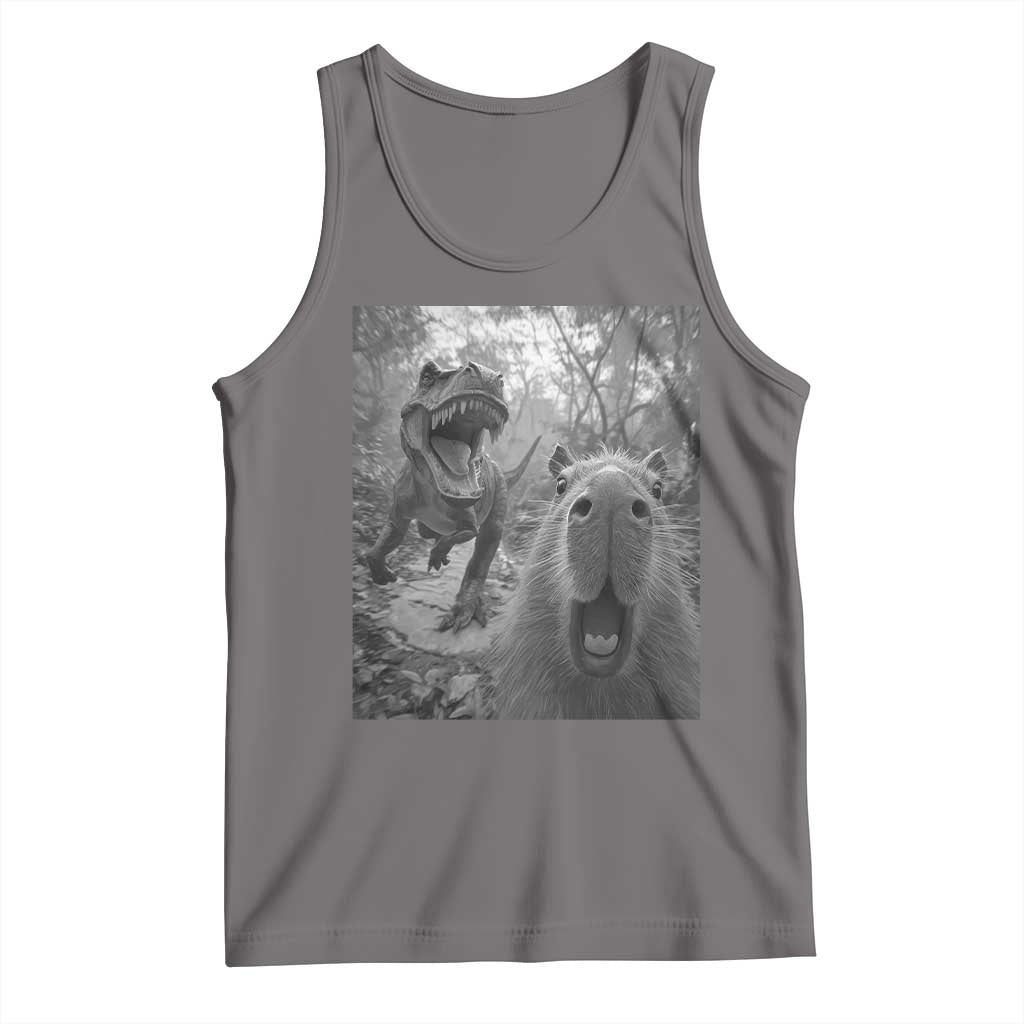 Funny Capybara Selfie With Dinosaur Meme Tank Top Animal Humor Gift - Wonder Print Shop