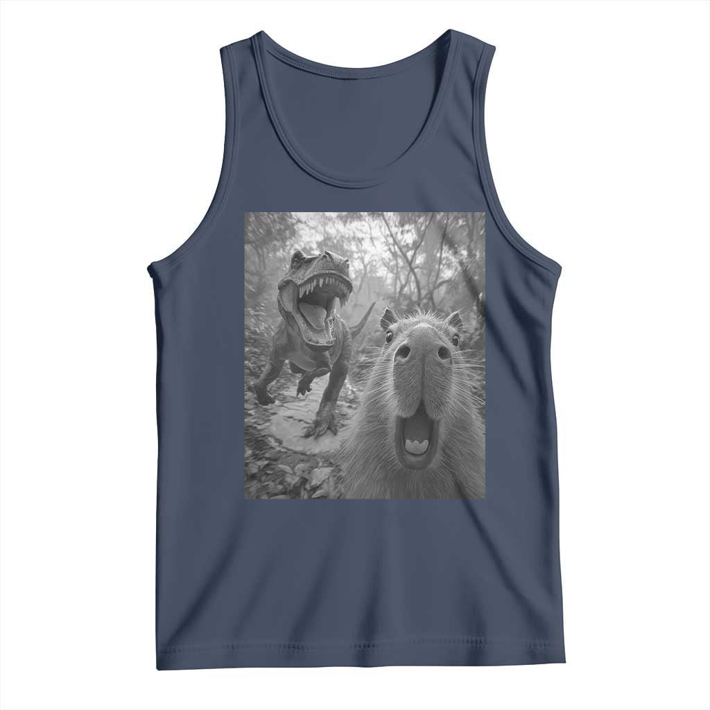 Funny Capybara Selfie With Dinosaur Meme Tank Top Animal Humor Gift - Wonder Print Shop