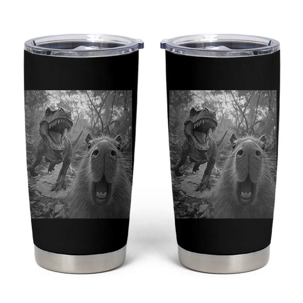Funny Capybara Selfie With Dinosaur Meme Tumbler Cup Animal Humor Gift