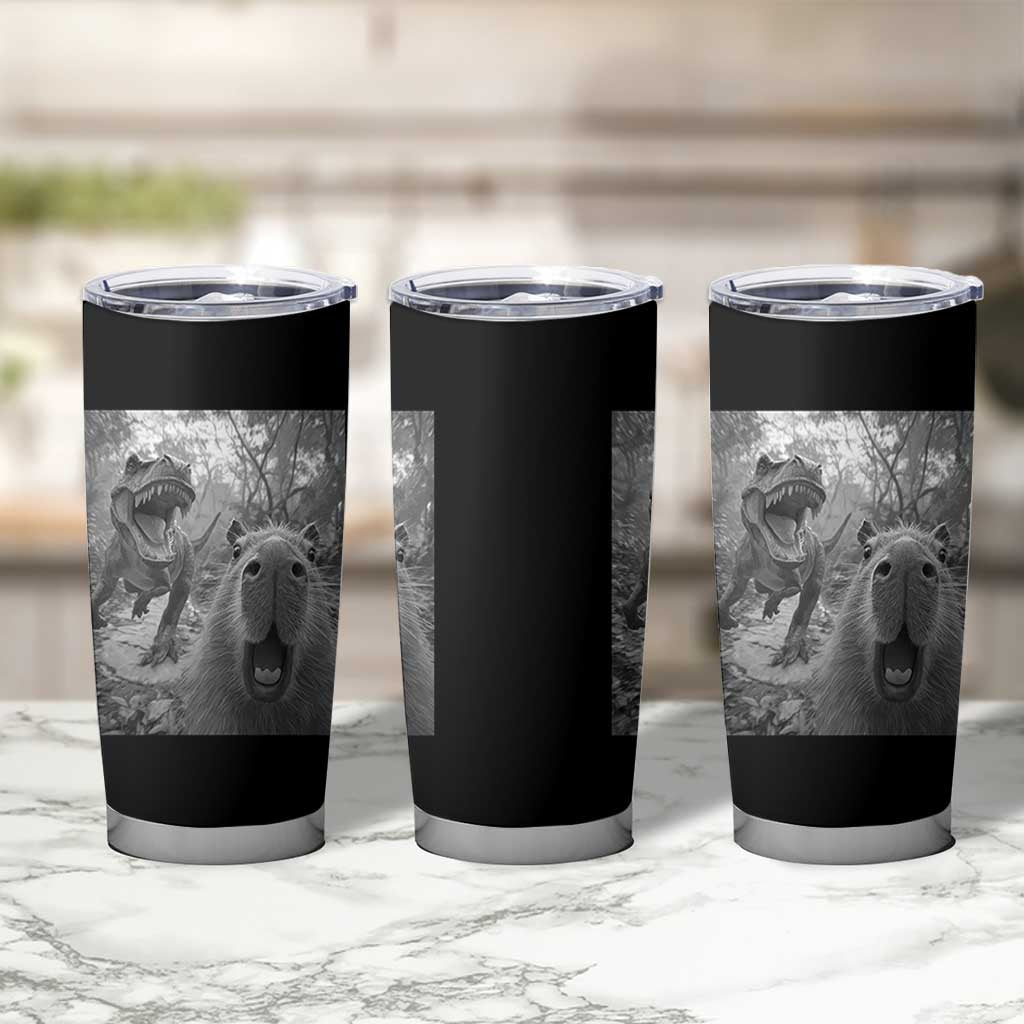 Funny Capybara Selfie With Dinosaur Meme Tumbler Cup Animal Humor Gift
