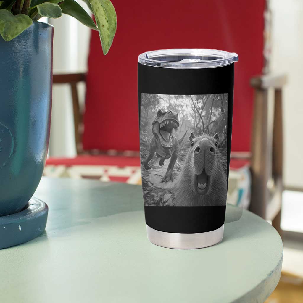 Funny Capybara Selfie With Dinosaur Meme Tumbler Cup Animal Humor Gift