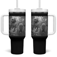 Funny Capybara Selfie With Dinosaur Meme Tumbler With Handle Animal Humor Gift
