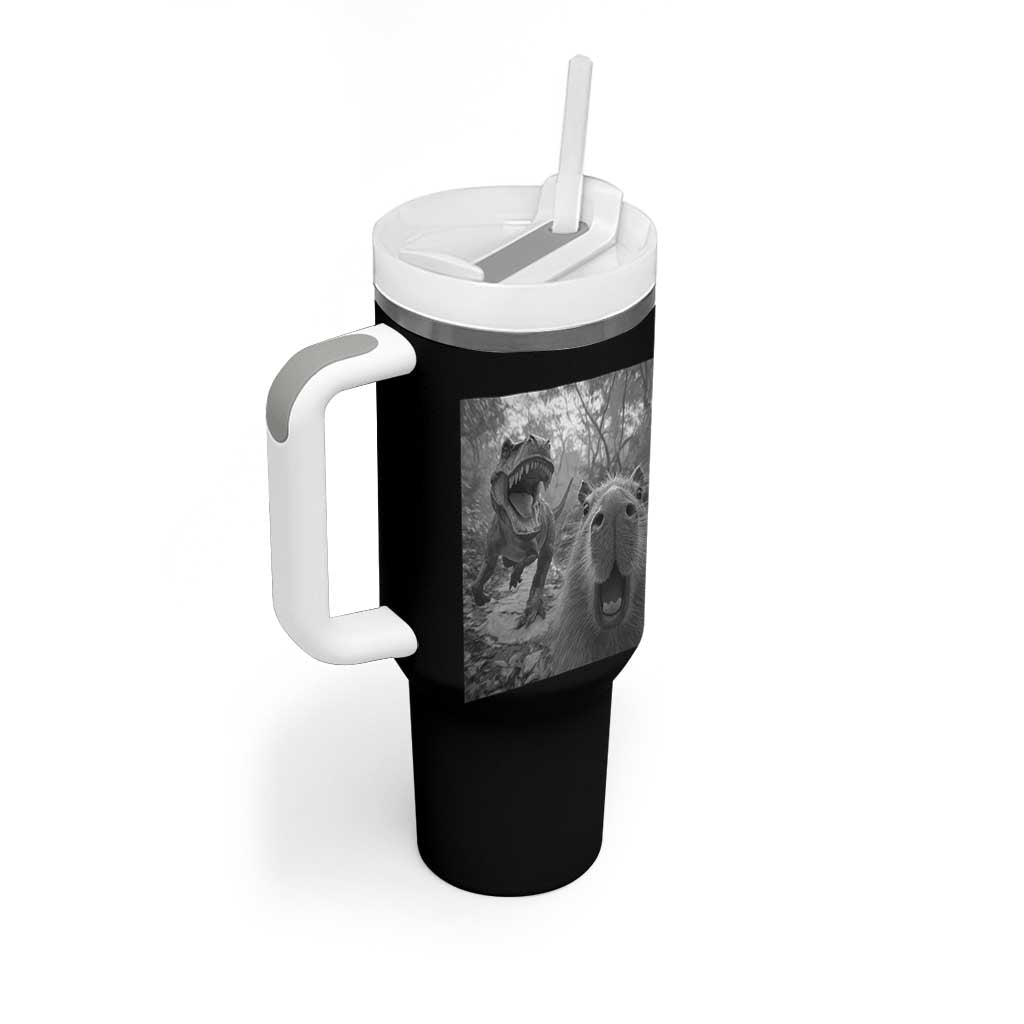 Funny Capybara Selfie With Dinosaur Meme Tumbler With Handle Animal Humor Gift
