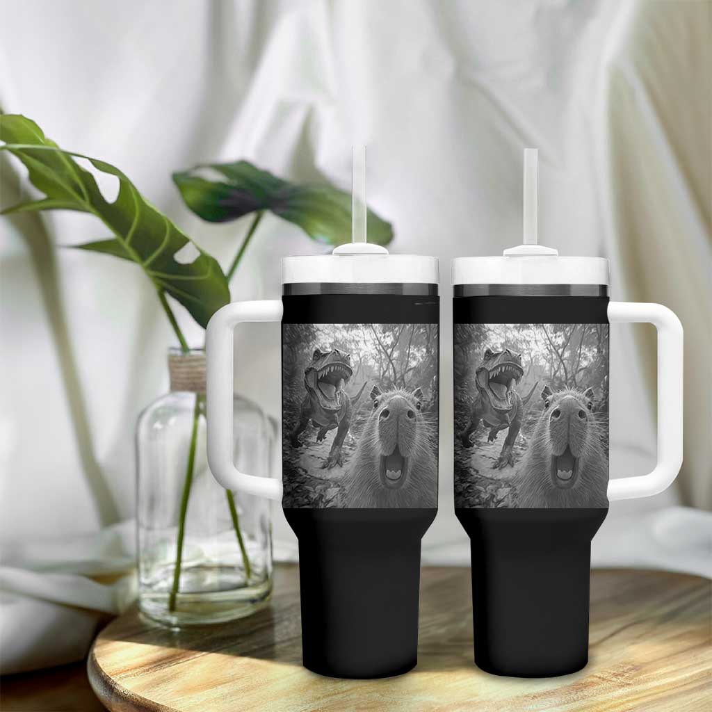 Funny Capybara Selfie With Dinosaur Meme Tumbler With Handle Animal Humor Gift