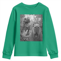 Funny Capybara Selfie With Dinosaur Meme Youth Sweatshirt Animal Humor Gift - Wonder Print Shop