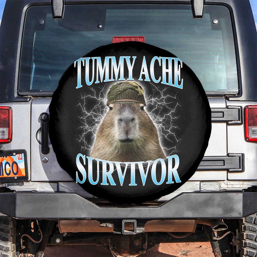 Tummy Ache Survivor Spare Tire Cover Funny Capybara Meme For Animal Lover - Wonder Print Shop