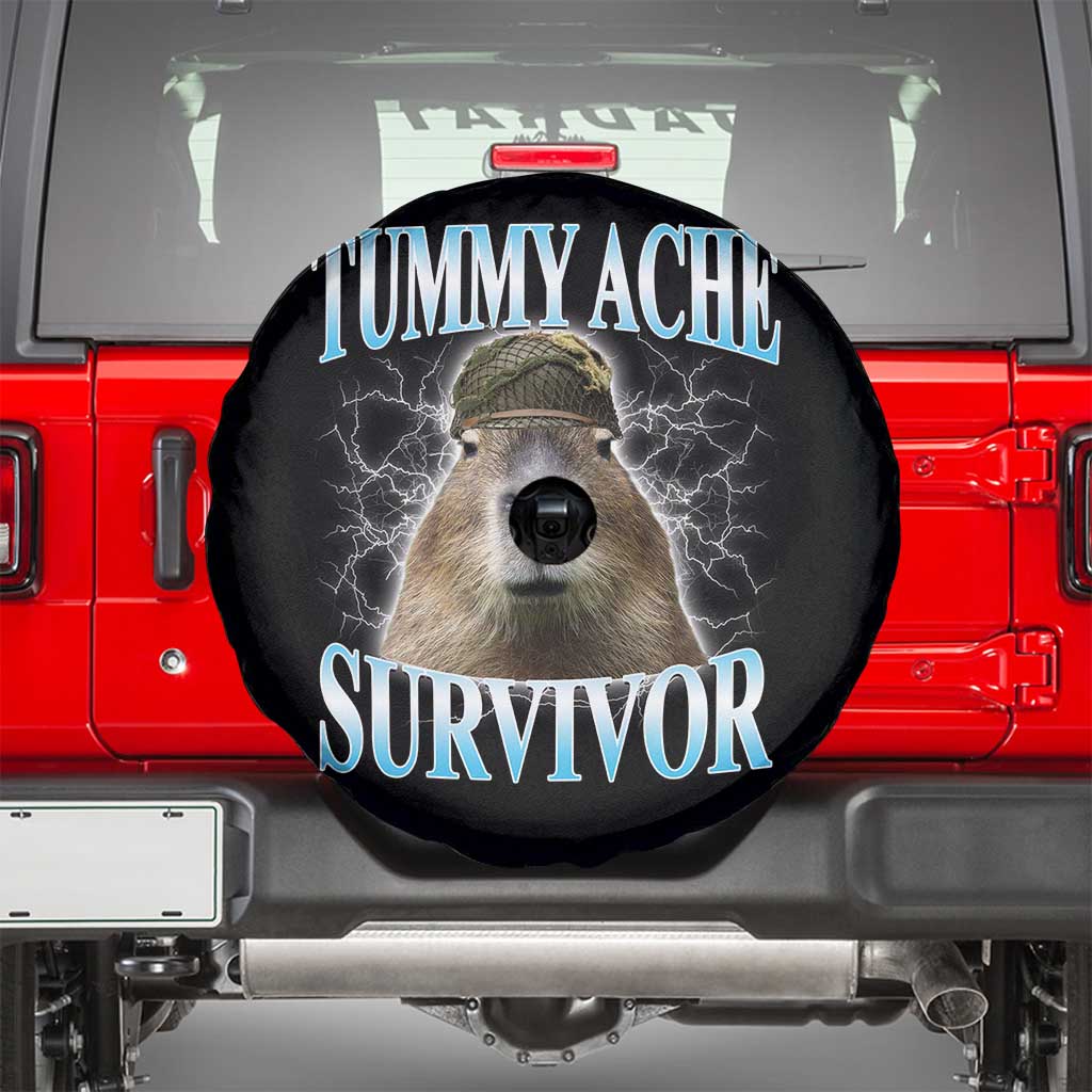 Tummy Ache Survivor Spare Tire Cover Funny Capybara Meme For Animal Lover - Wonder Print Shop