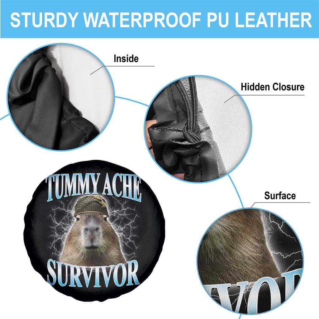 Tummy Ache Survivor Spare Tire Cover Funny Capybara Meme For Animal Lover - Wonder Print Shop