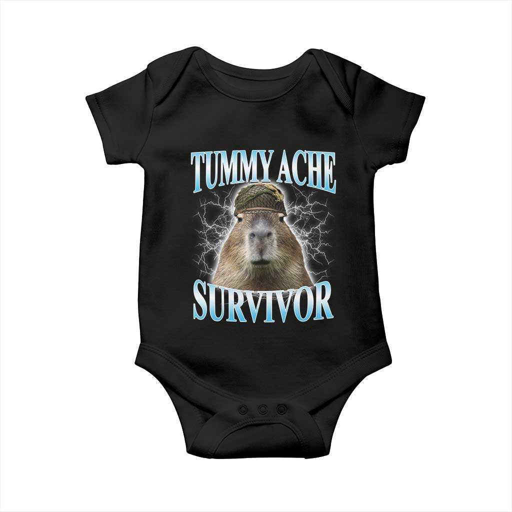 Tummy Ache Survivor Baby Onesie Funny Capybara Meme For Animal Lover - Wonder Print Shop
