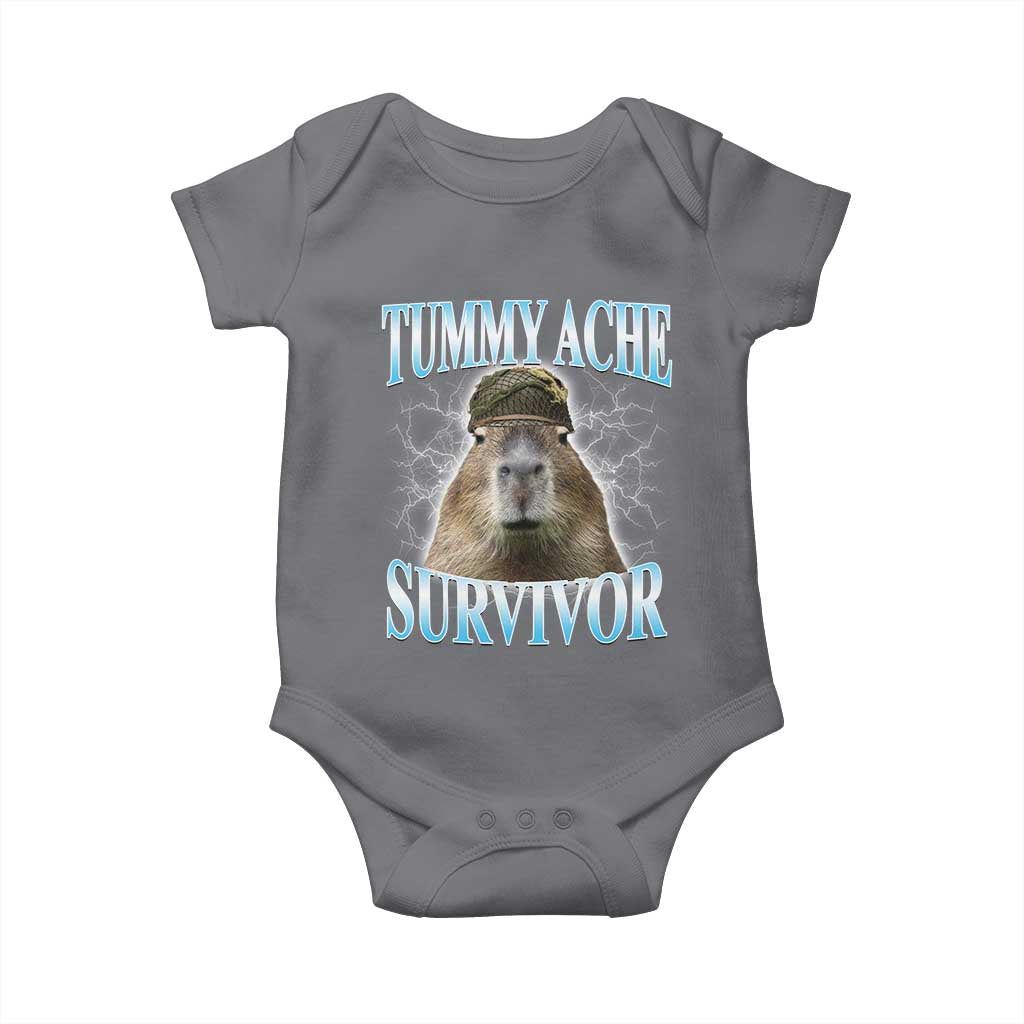 Tummy Ache Survivor Baby Onesie Funny Capybara Meme For Animal Lover - Wonder Print Shop