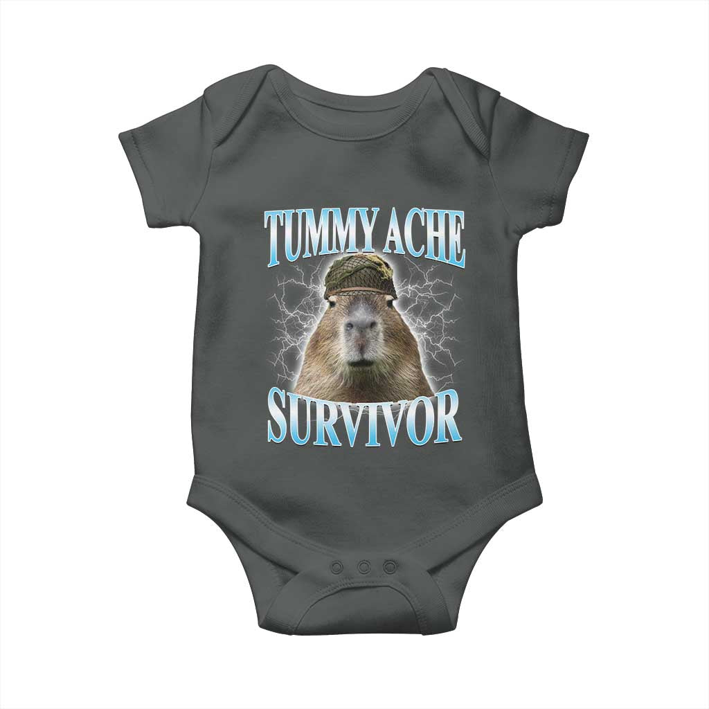 Tummy Ache Survivor Baby Onesie Funny Capybara Meme For Animal Lover - Wonder Print Shop