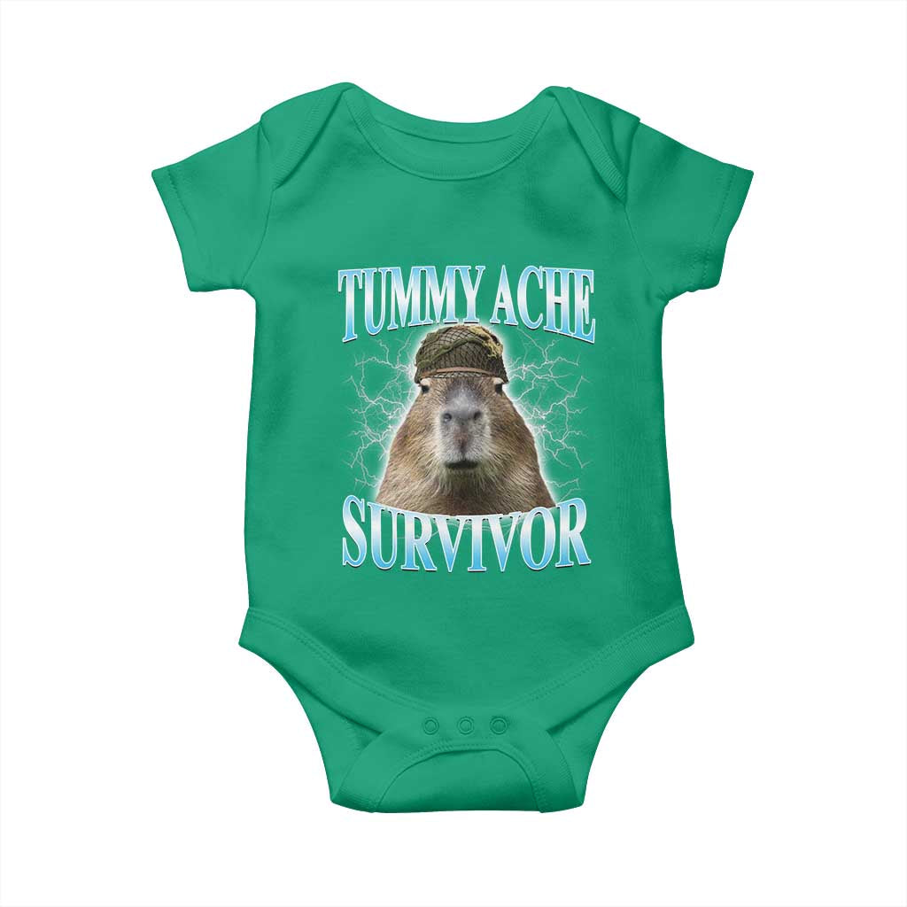 Tummy Ache Survivor Baby Onesie Funny Capybara Meme For Animal Lover - Wonder Print Shop