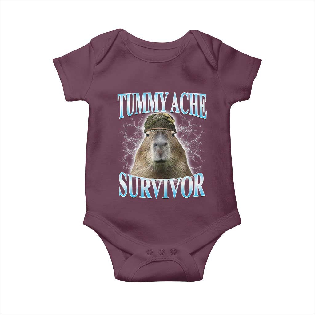 Tummy Ache Survivor Baby Onesie Funny Capybara Meme For Animal Lover - Wonder Print Shop