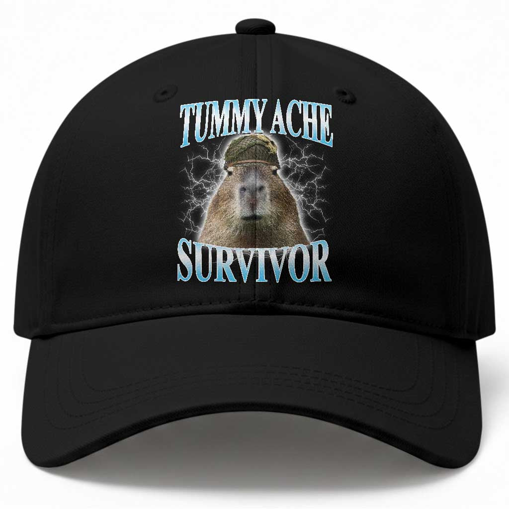 Tummy Ache Survivor Baseball Cap Funny Capybara Meme For Animal Lover