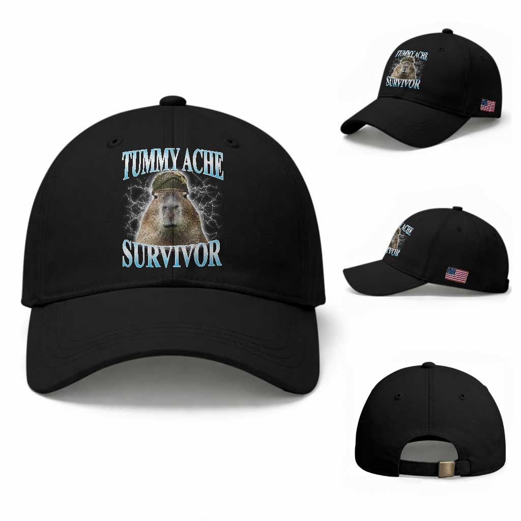 Tummy Ache Survivor Baseball Cap Funny Capybara Meme For Animal Lover