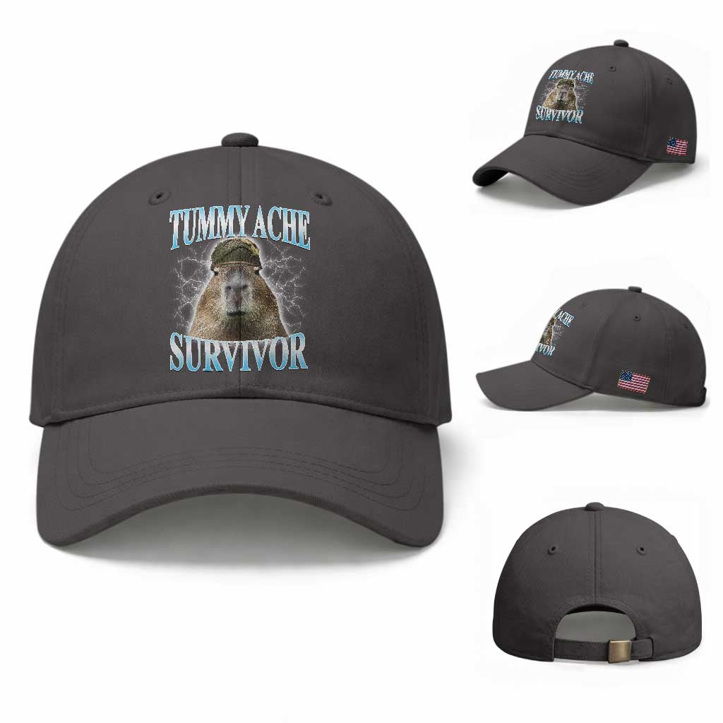 Tummy Ache Survivor Baseball Cap Funny Capybara Meme For Animal Lover