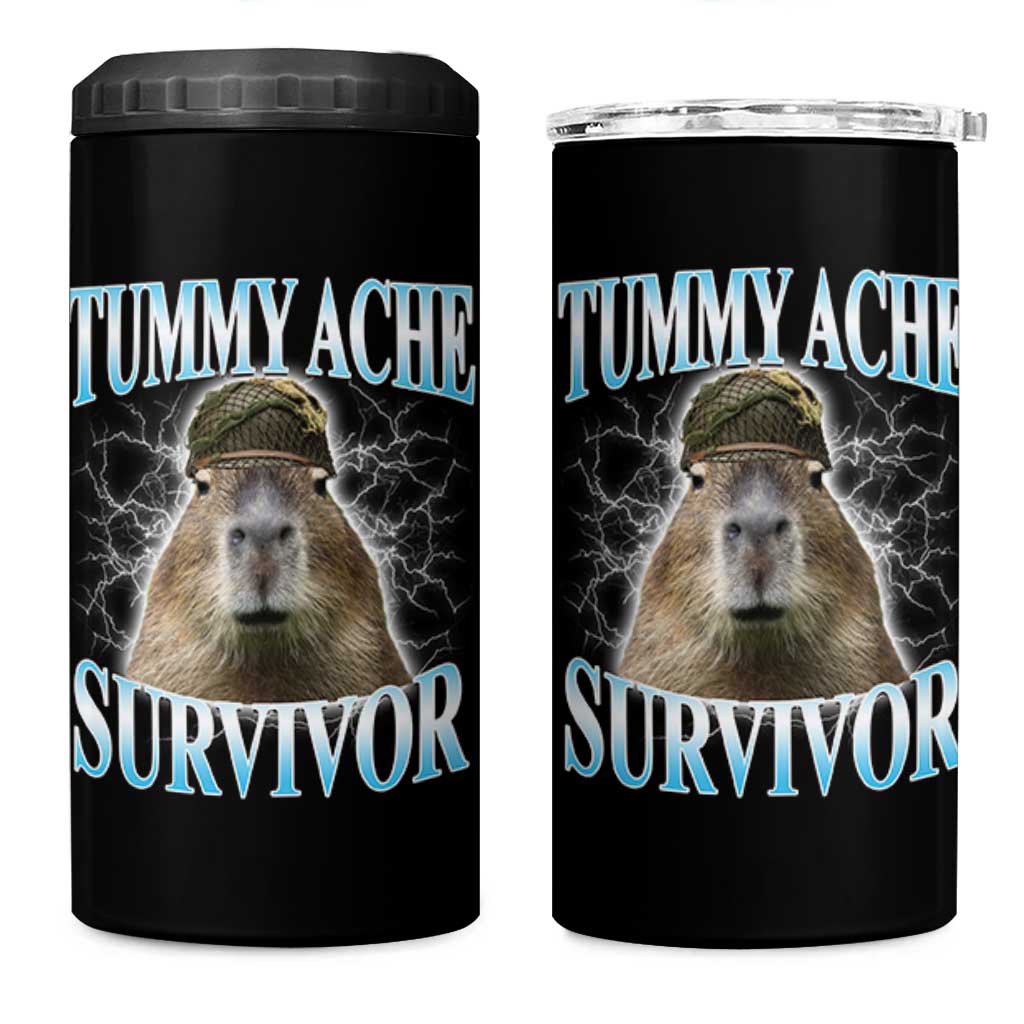 Tummy Ache Survivor 4 in 1 Can Cooler Tumbler Funny Capybara Meme For Animal Lover
