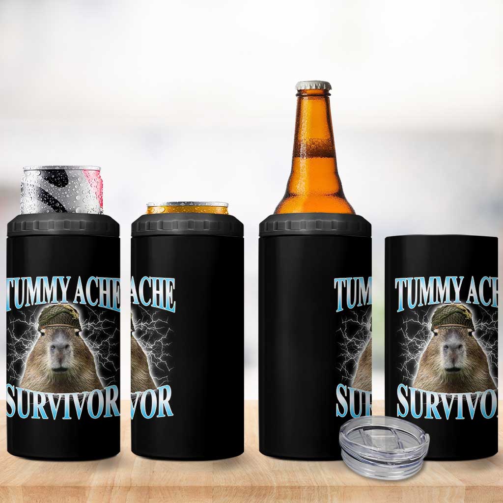 Tummy Ache Survivor 4 in 1 Can Cooler Tumbler Funny Capybara Meme For Animal Lover