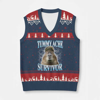Tummy Ache Survivor V-Neck Knit Sweater Vest Funny Capybara Meme For Animal Lover - Wonder Print Shop