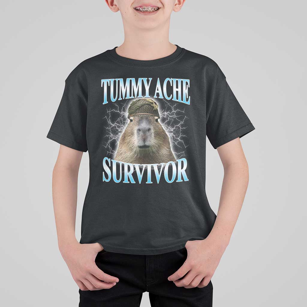 Tummy Ache Survivor T Shirt For Kid Funny Capybara Meme For Animal Lover - Wonder Print Shop